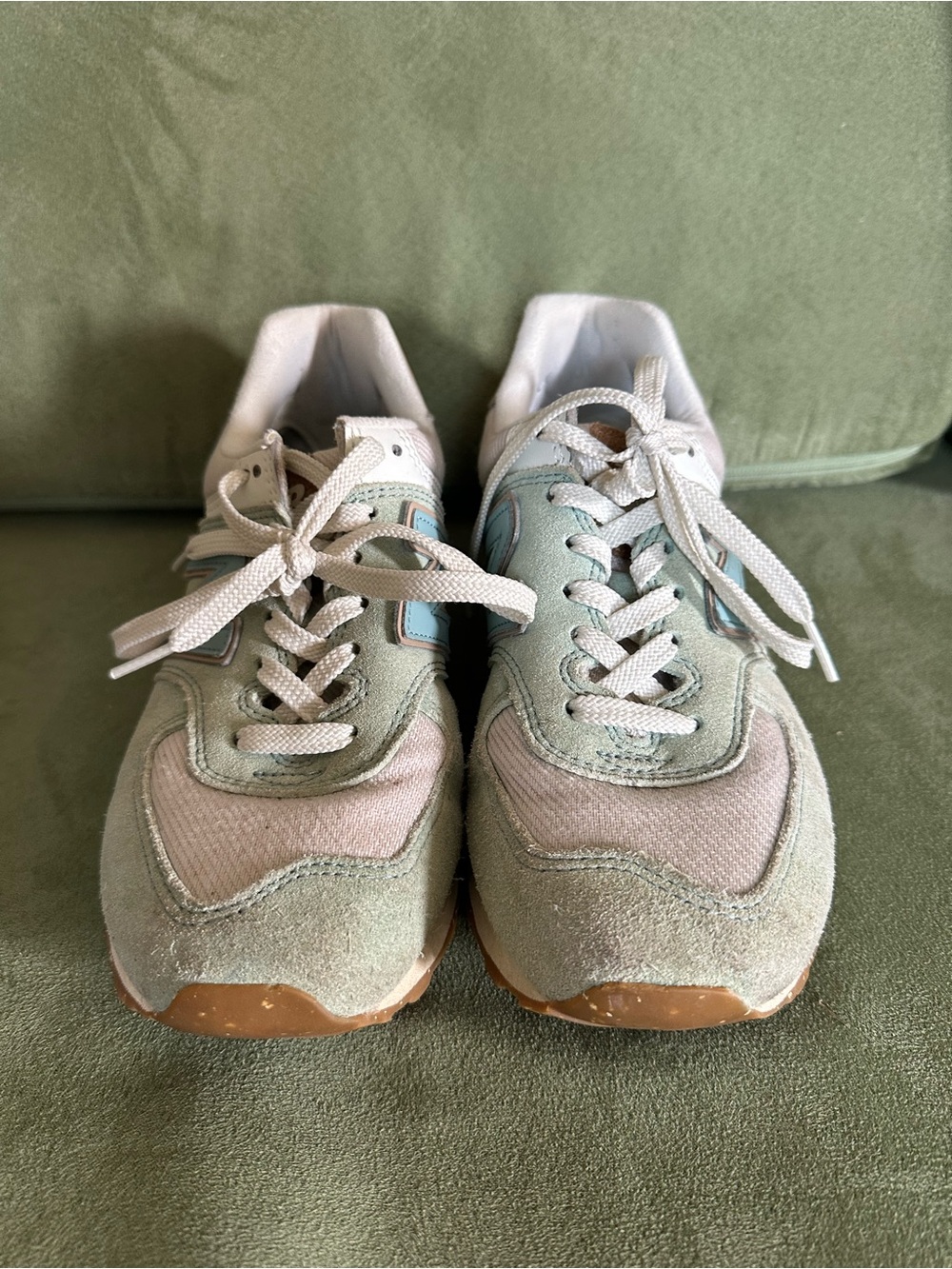 New Balance Women's 574 Mint Green Suede Sneakers